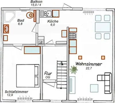 Grundriss der Unterkunft Ferienwohnung Schreiberstraße