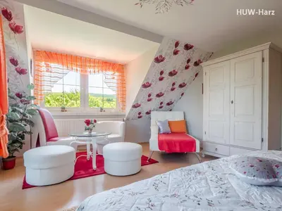 Ein Bett oder Betten in einem Zimmer der Unterkunft Idyllisches Ferienhaus bei Wernigerode