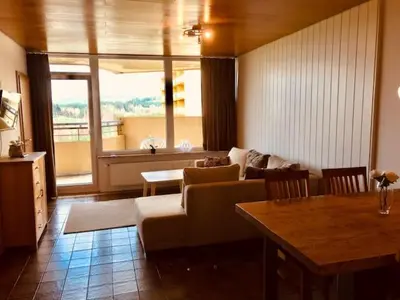 Ein Sitzbereich in der Unterkunft Panoramic Apartments Hohegeiß