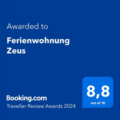 Ein Zertifikat, Auszeichnung, Logo oder anderes Dokument, das in der Unterkunft Ferienwohnung Zeus ausgestellt ist