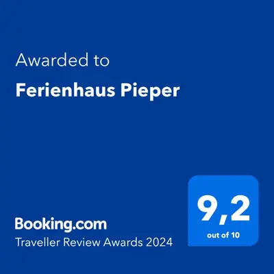 Ein Zertifikat, Auszeichnung, Logo oder anderes Dokument, das in der Unterkunft Ferienhaus Pieper ausgestellt ist