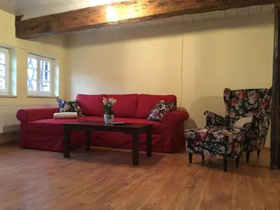 Ein Sitzbereich in der Unterkunft Ferienhaus Harzinsel