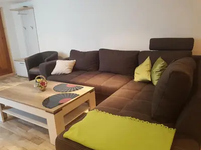 Ein Sitzbereich in der Unterkunft Ferienhaus Am Graseberg