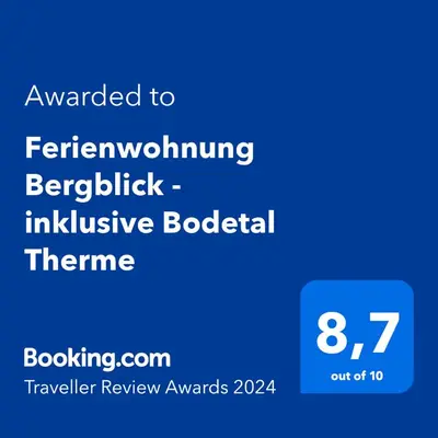Ein Zertifikat, Auszeichnung, Logo oder anderes Dokument, das in der Unterkunft Ferienwohnung Bergblick - inklusive Bodetal Therme ausgestellt ist