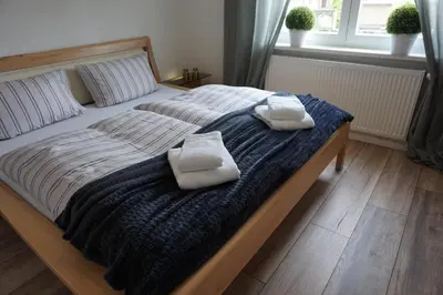Ein Bett oder Betten in einem Zimmer der Unterkunft Ferienhaus Hundertmorgenfeld 33