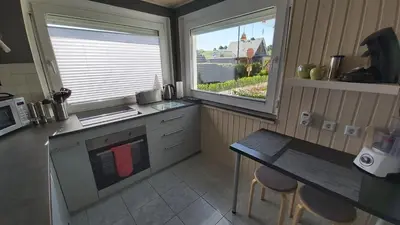 Küche/Küchenzeile in der Unterkunft Ferienhaus Zur Lehns mit Garten am Harz