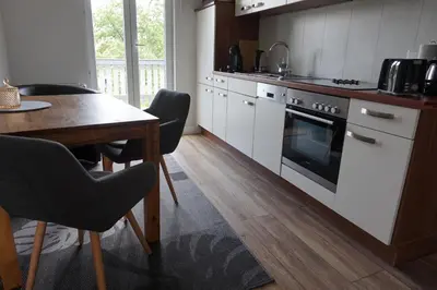 Küche/Küchenzeile in der Unterkunft Ferienhaus Hundertmorgenfeld Wo2