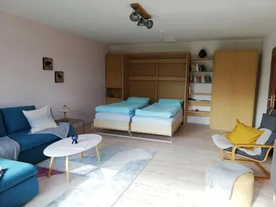 Ein Sitzbereich in der Unterkunft Appartment Harzallerliebst
