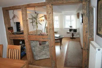 Ein Sitzbereich in der Unterkunft Fachwerkferienhaus Helmbrecht