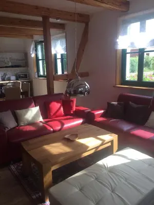 Ein Sitzbereich in der Unterkunft Schöne gemütliche Ferienwohnung mit Kamin I im Harz
