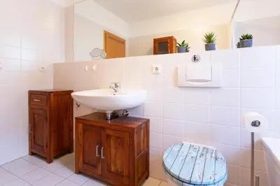 Ein Badezimmer in der Unterkunft Ferienwohnung an der Salamanderburg