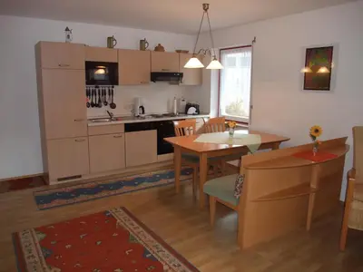 Küche/Küchenzeile in der Unterkunft Ferienhaus Hubertus in Elend mit Balkons