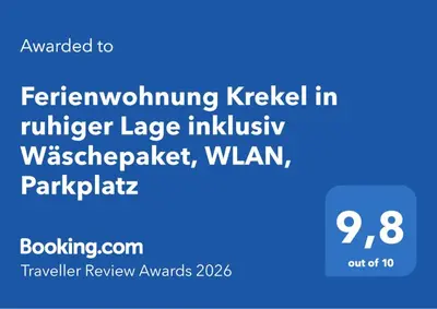 Ein Zertifikat, Auszeichnung, Logo oder anderes Dokument, das in der Unterkunft Ferienwohnung Krekel in ruhiger Lage inklusiv Wäschepaket, WLAN, Parkplatz ausgestellt ist