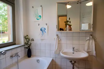 Ein Badezimmer in der Unterkunft 110 qm Ferienwohnung Stadtvilla Halberstadt - Dem Tor zum Harz