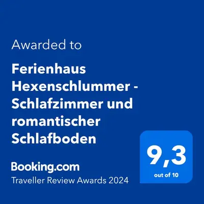 Ein Zertifikat, Auszeichnung, Logo oder anderes Dokument, das in der Unterkunft Ferienhaus Hexenschlummer - Schlafzimmer und romantischer Schlafboden ausgestellt ist