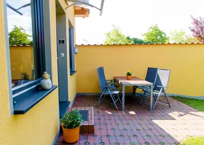 Ein Balkon oder eine Terrasse in der Unterkunft Ferienhaus Hexenschlummer - Schlafzimmer und romantischer Schlafboden