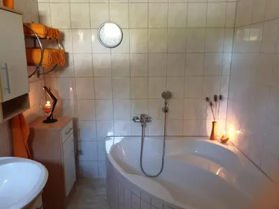 Ein Badezimmer in der Unterkunft Skibbi`s Ferienhaus an der Sonnenloipe in Friedrichsbrunn