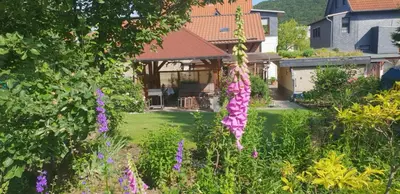 Ein Garten an der Unterkunft Zur Brockenbahn
