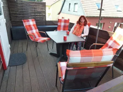 Ein Sitzbereich in der Unterkunft Harzhaus Willkommen