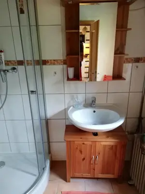 Ein Badezimmer in der Unterkunft Auerberg Blick