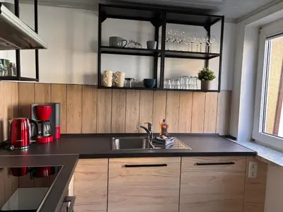 Küche/Küchenzeile in der Unterkunft Ferienwohnung Hohensee EG