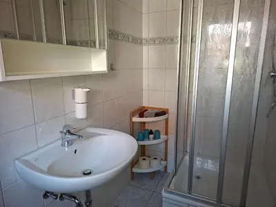 Ein Badezimmer in der Unterkunft Ferienwohnung Schöne Ecke