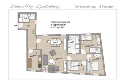 Grundriss der Unterkunft Ferienwohnungen BUNTER HOF Quedlinburg