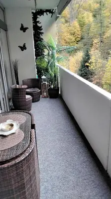 Ein Balkon oder eine Terrasse in der Unterkunft Ferienperle Bad Harzburg mit Schwimmbad und Sauna