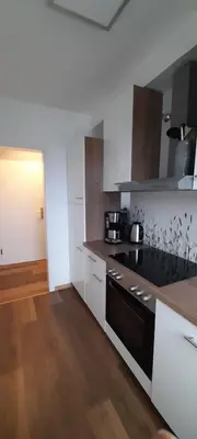 Küche/Küchenzeile in der Unterkunft Ferienwohnung Wiesenblick mit Terrasse im Landhaus Fischer