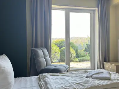 Ein Bett oder Betten in einem Zimmer der Unterkunft Ferienwohnung mit weitem Ausblick in Altenau