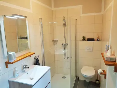 Ein Badezimmer in der Unterkunft Ferienwohnung Himmelpforte 2