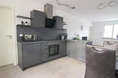 Küche/Küchenzeile in der Unterkunft Appartements am Bodetal