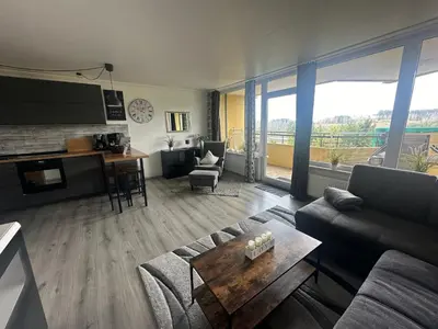 Ein Sitzbereich in der Unterkunft App 420 mit Schwimmbad und Sauna im Panoramic Hohegeiß Braunlage