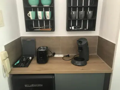 Küche/Küchenzeile in der Unterkunft Tiny Apartment Bad Harzburg Leihfahrräder gratis Shuttleservice