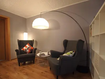 Ein Sitzbereich in der Unterkunft Quedlinburger Fachwerkhaus