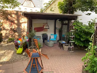Ein Garten an der Unterkunft Ferienwohnung Roxana Stadtkern von Quedlinburg 55qm