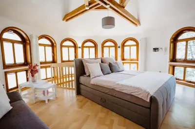 Ein Bett oder Betten in einem Zimmer der Unterkunft Ferienwohnung Wasserturm Thale