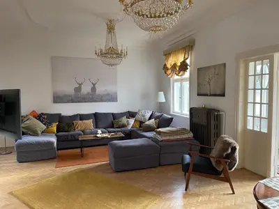 Ein Sitzbereich in der Unterkunft Wunderschönes Ferienhaus für Familien im Harz in historischer Stadtvilla im Herzen Zellerfelds