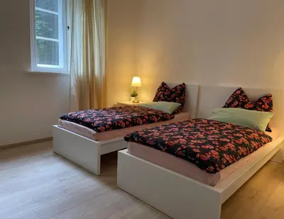 Ein Bett oder Betten in einem Zimmer der Unterkunft Großzügige Souterrainwohnung in historischer Stadtvilla im Herzen Zellerfelds