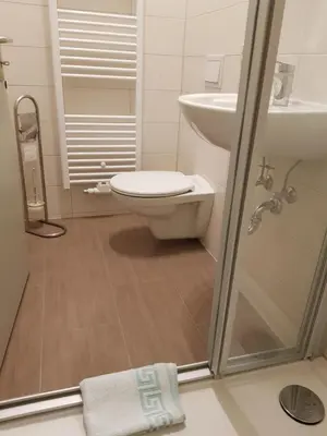 Ein Badezimmer in der Unterkunft Kaufmannshof mit Fachwerkcharme