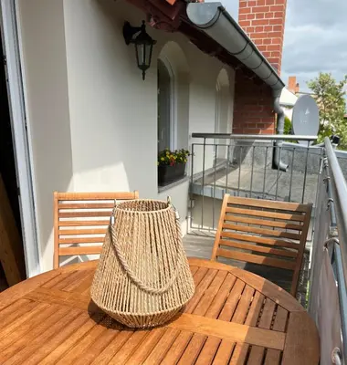 Ein Balkon oder eine Terrasse in der Unterkunft Ferienwohnung Bahnsteig 1