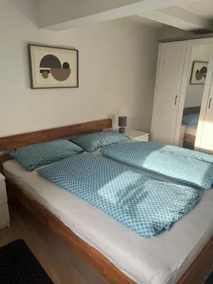 Ein Bett oder Betten in einem Zimmer der Unterkunft Gemütliche Ferienwohnung im Altbau