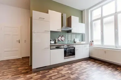 Küche/Küchenzeile in der Unterkunft WR Grüne Ferienwohnung in der alten Apotheke