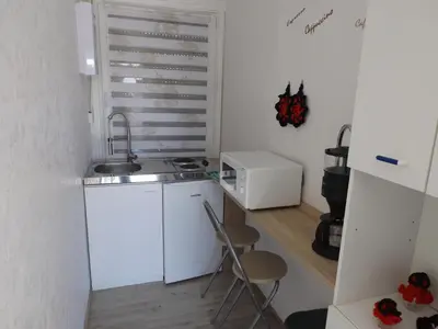 Küche/Küchenzeile in der Unterkunft Harzhaus Bungalow Waldblick