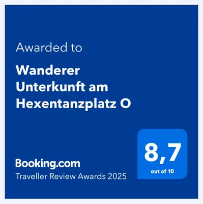 Ein Zertifikat, Auszeichnung, Logo oder anderes Dokument, das in der Unterkunft Wanderunterkunft am Hexentanzplatz O ausgestellt ist