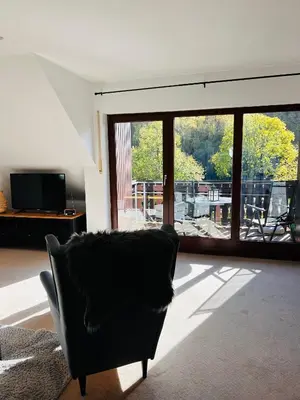 Ein Sitzbereich in der Unterkunft Apartment am Park