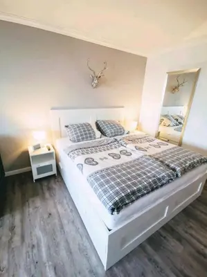 Ein Bett oder Betten in einem Zimmer der Unterkunft Hahnenklee mit Seeblick
