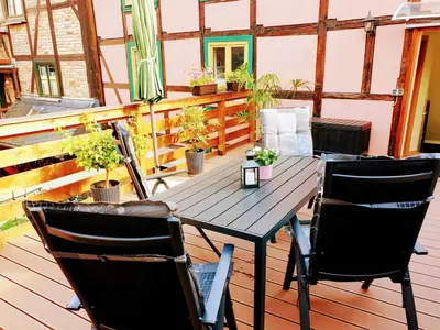 Ein Sitzbereich in der Unterkunft Ferienwohnung Goldstr.7