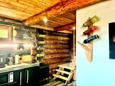 Küche/Küchenzeile in der Unterkunft Blockhaus PanHütte