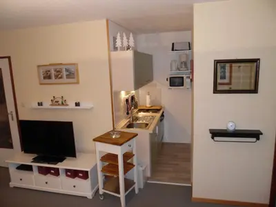 Küche/Küchenzeile in der Unterkunft Ferienwohnung Schützenklippe G-II-2-4